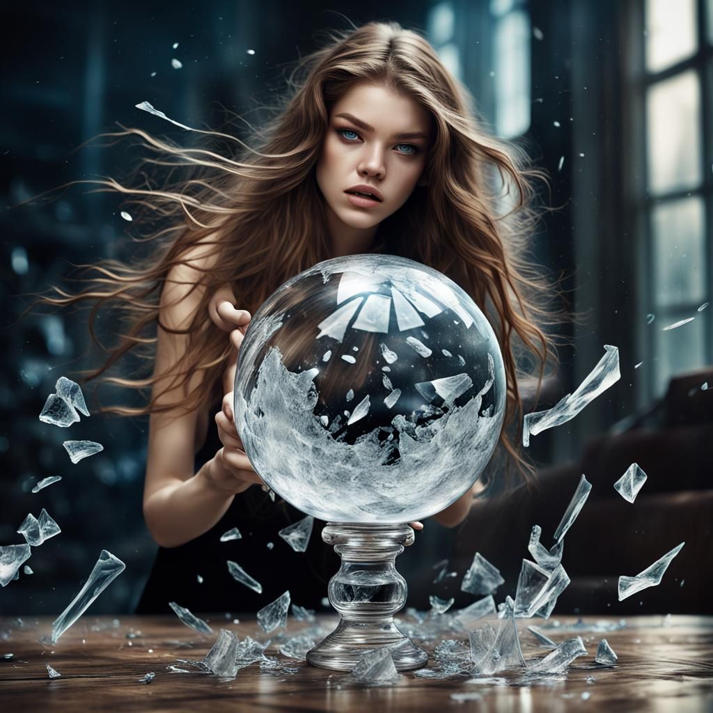 Shattered Glass Globe with Flying Fragments, Fantasy Art