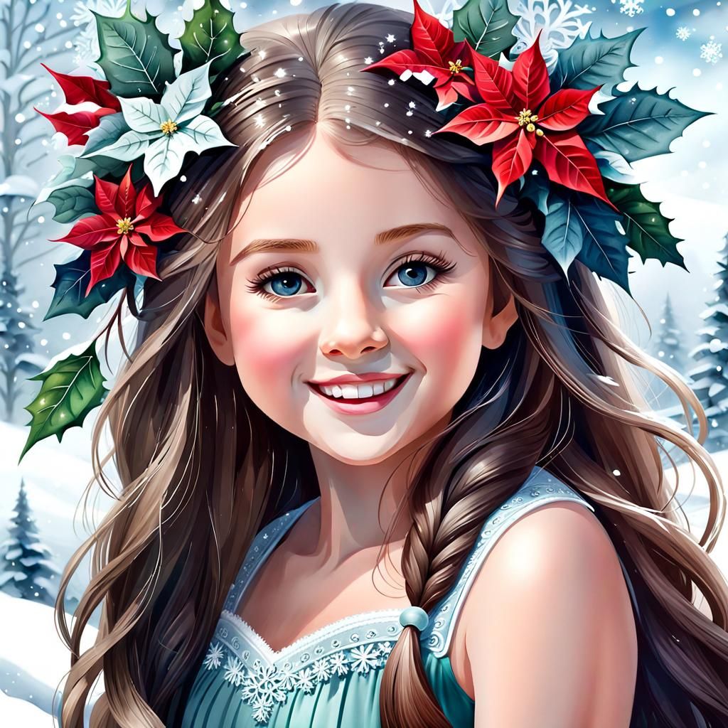 Baby Girl with Winter Flowers: Watercolor Illustration