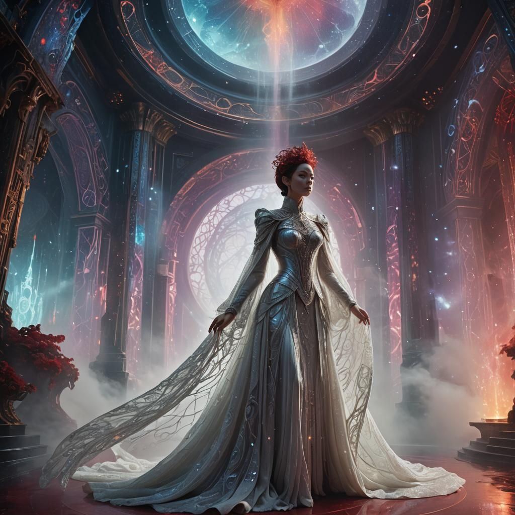 Elegant Alien Woman in Lavish Sci-Fi Chamber