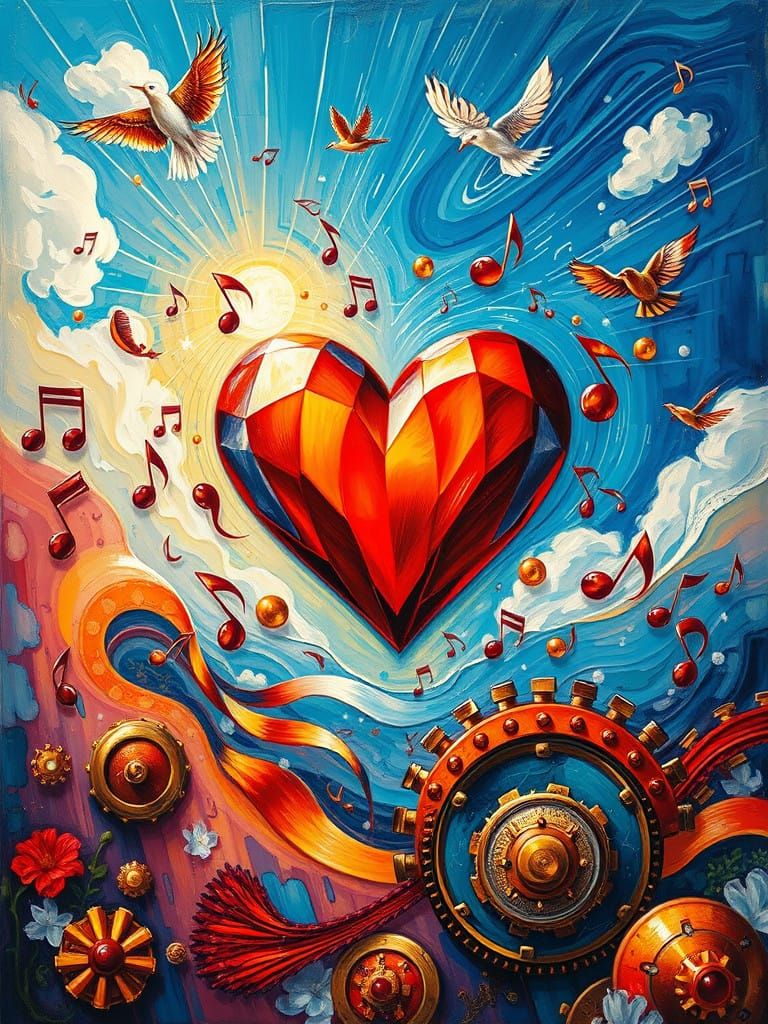 Vibrant Steampunk Dreamscape with Dancing Musical Notes and ...