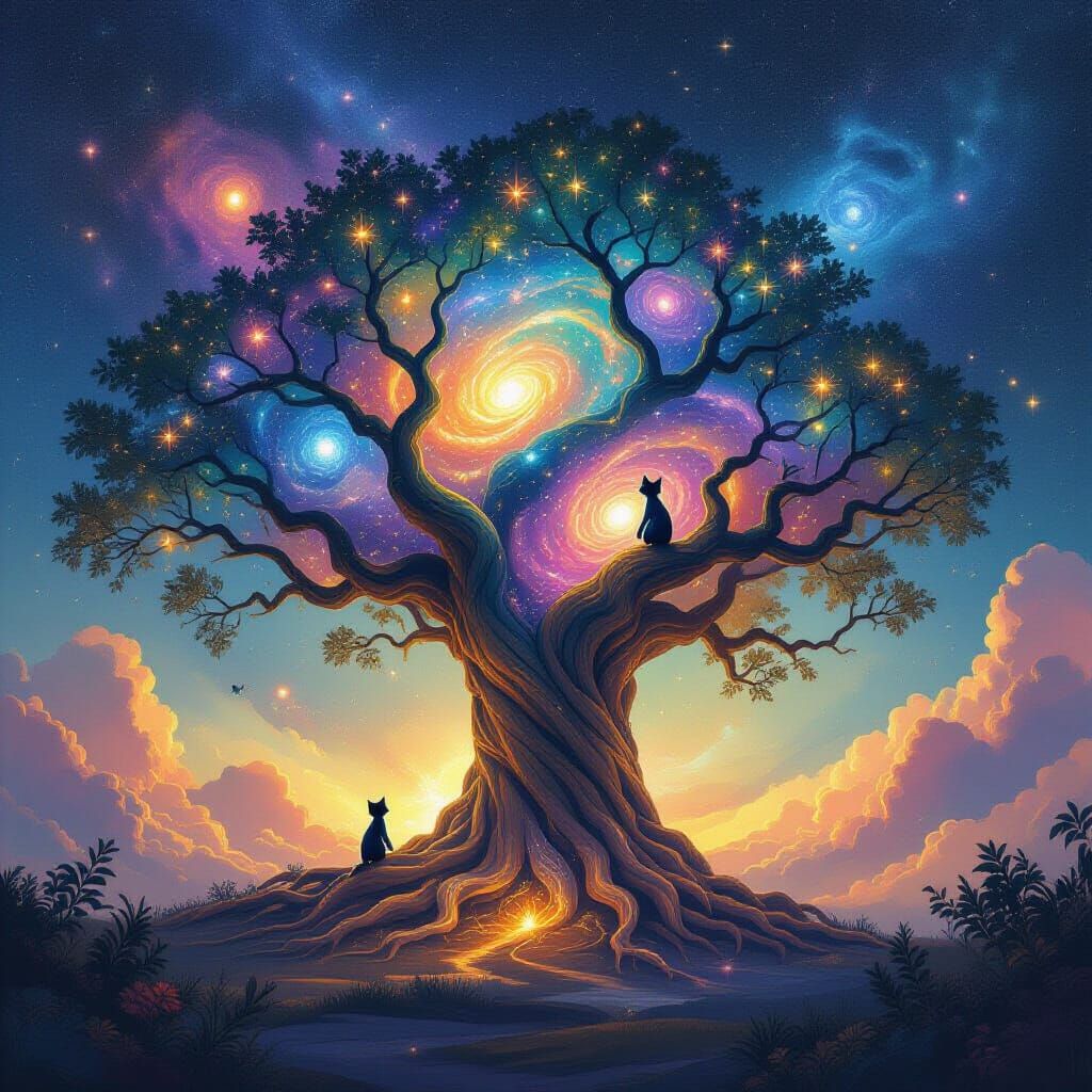 Cosmic Tree of Galaxies and Stardust in Psychedelic Style