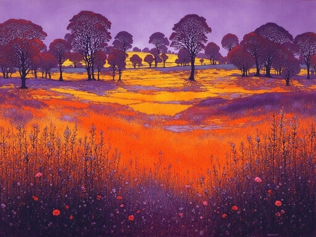 Vibrant Impressionist Landscape in a Mixed Media Collage