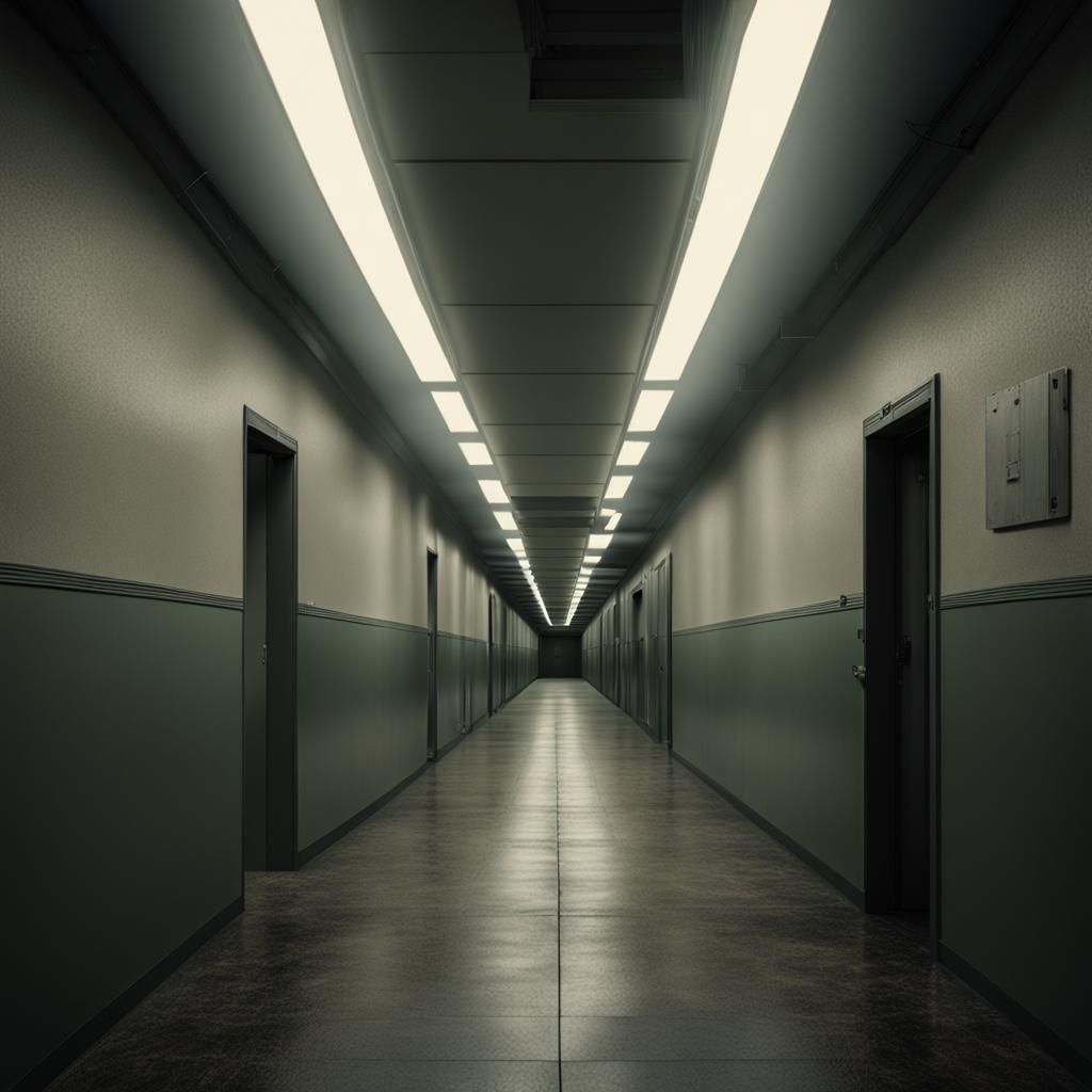 Gloomy Corridor with Dim Fluorescent Lights