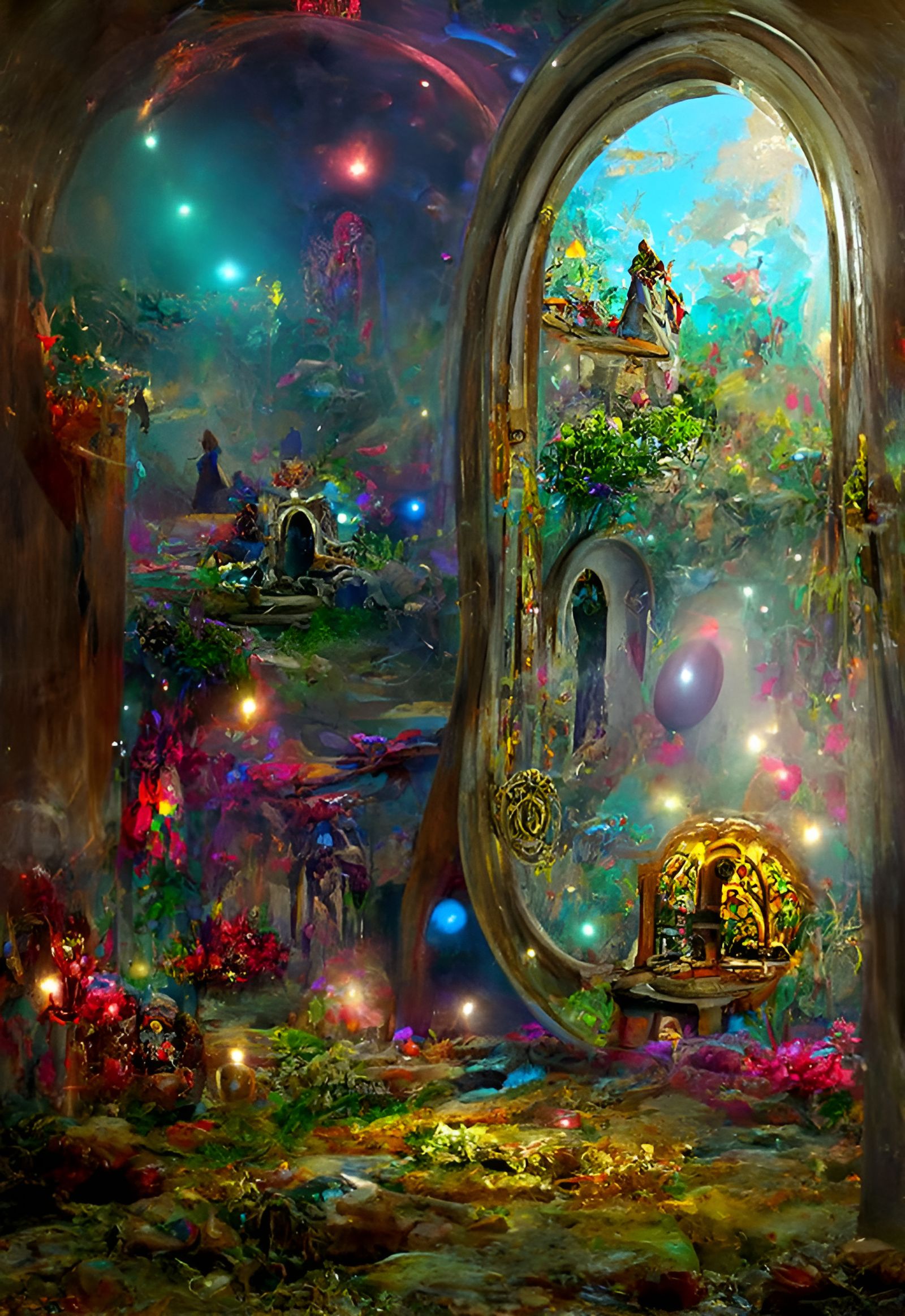 Fantasy Portal with Bohemian Ornaments in Cosmic Style