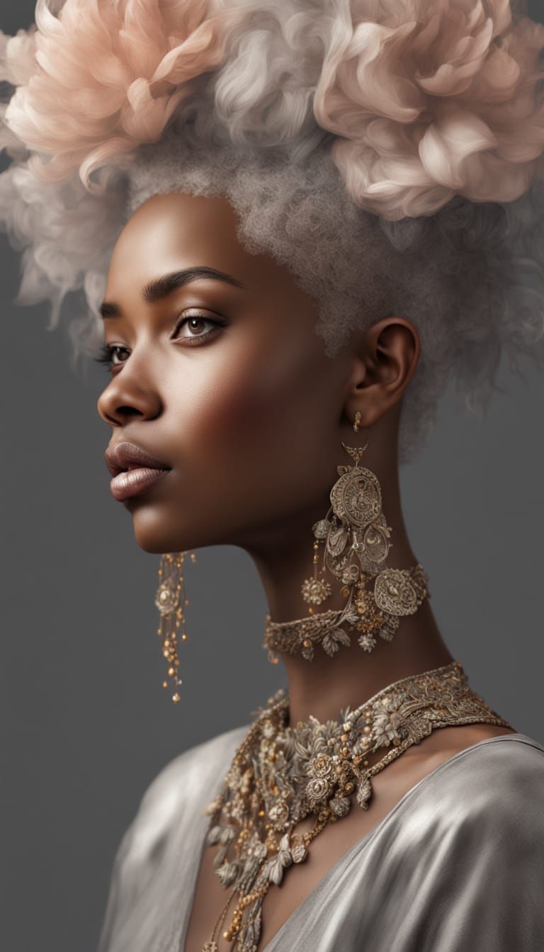 Romantic Portrait of African American Woman in Vintage Glamo...