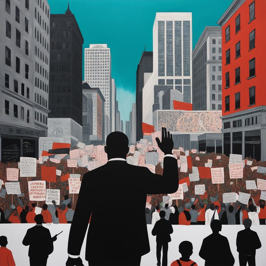 Vibrant American Protest in Cityscape