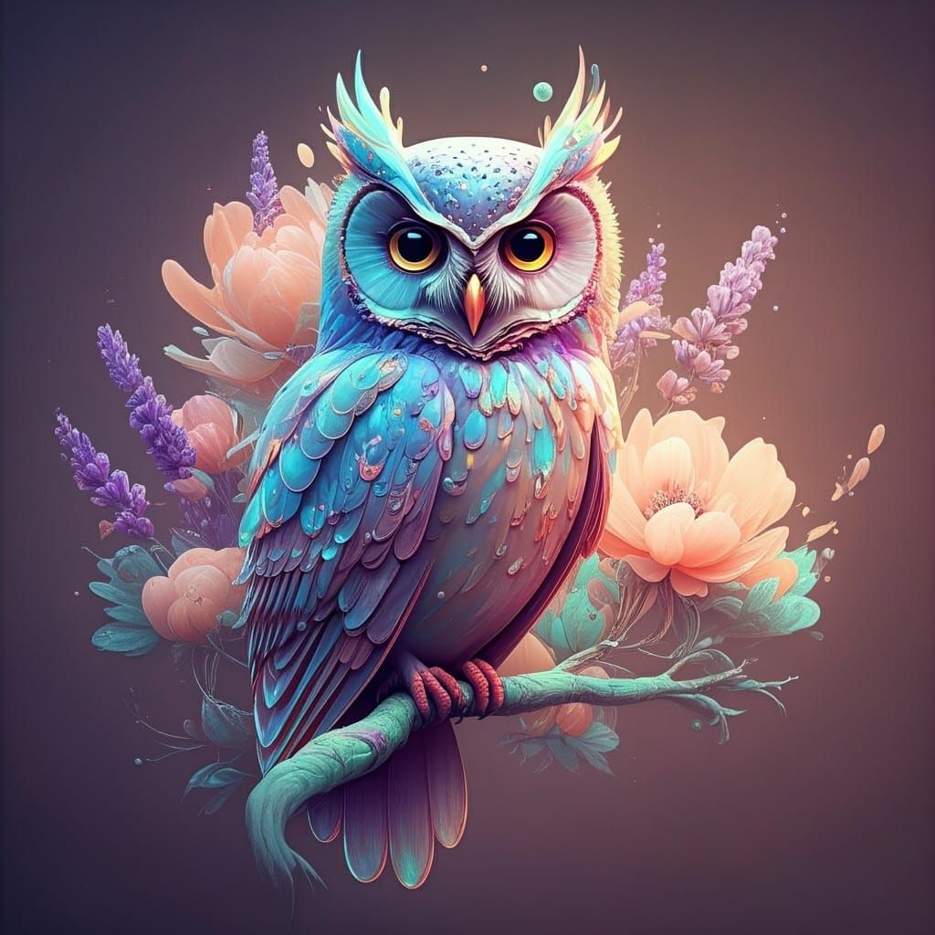 Dreamlike Owl with Molten Glass Plumage