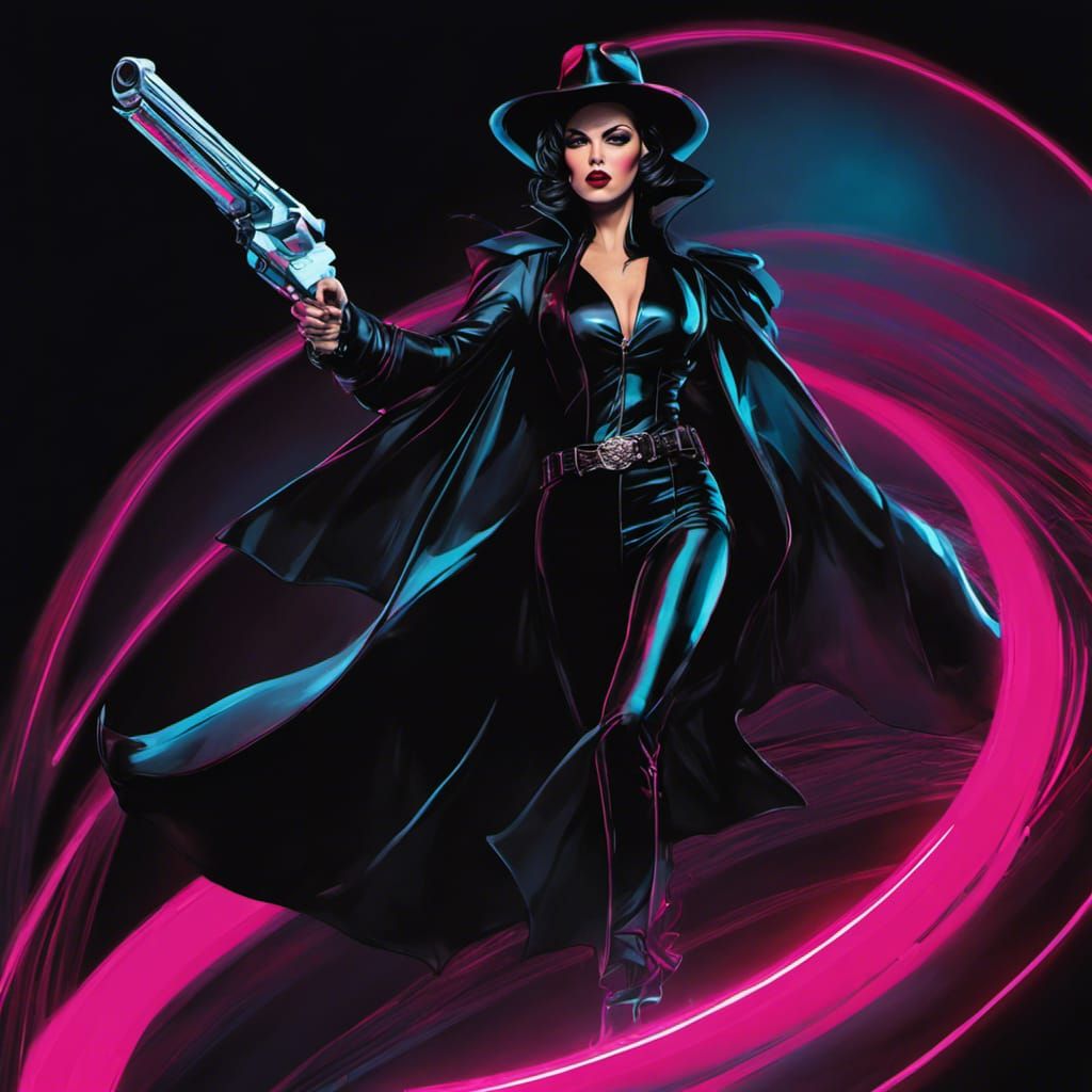 Neon Noir Vampire Hunter in Time-Lapse Style