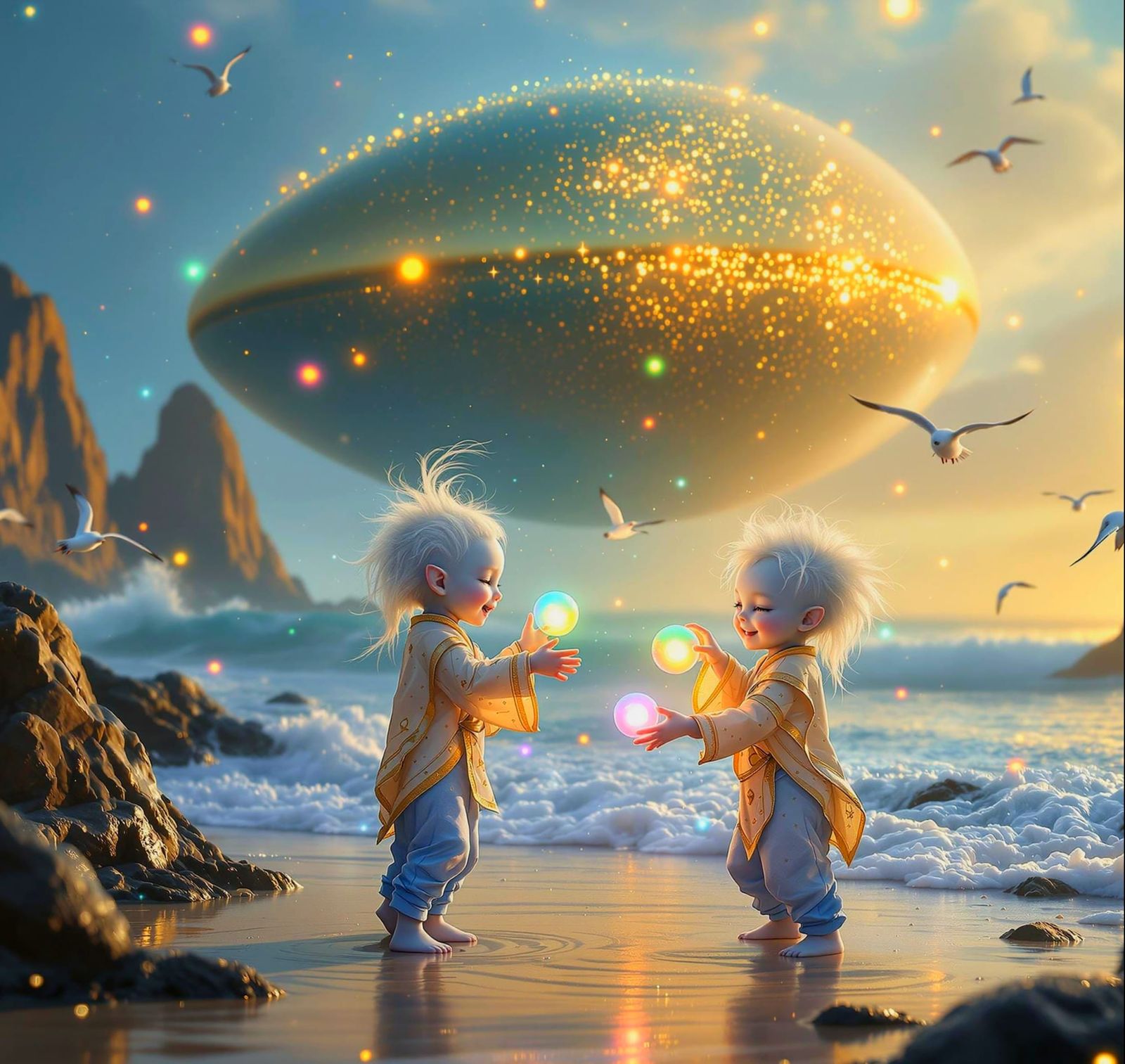 Hyperrealistic Alien Children Play on Aurora Island