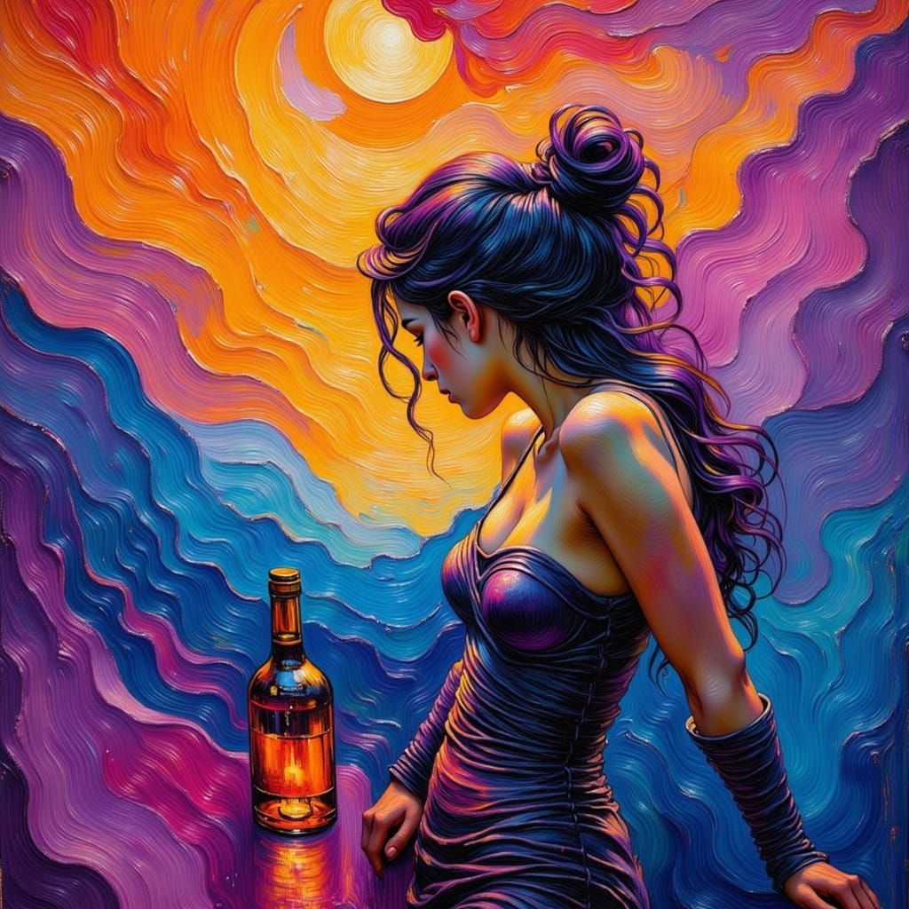 Woman in Vibrant Oil Painting with Impasto Texture