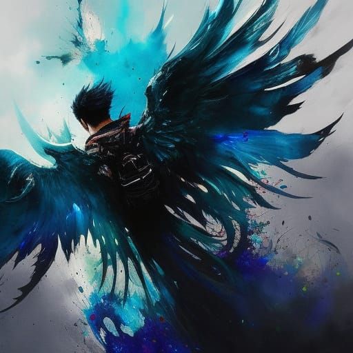 Winged Figure in Black and Blue Speedpaint Style