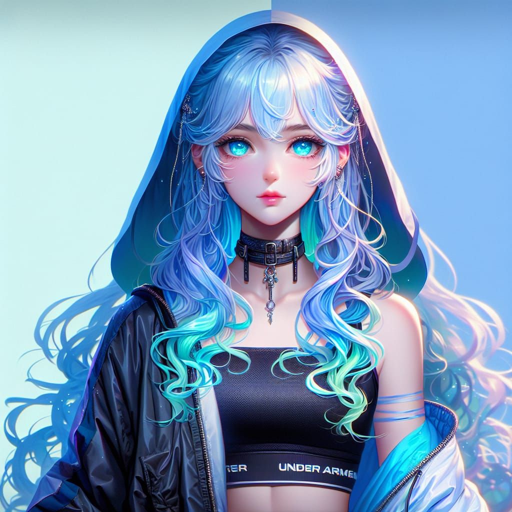 Elegant Anime Woman With Electric Blue Hair