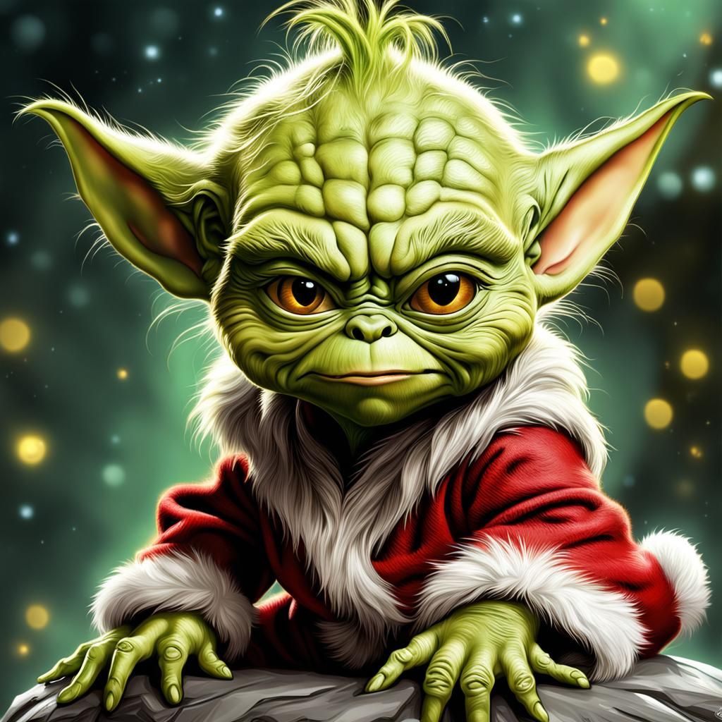 Cute Grinch-Yoda Baby: Detailed Airbrush Christmas Art