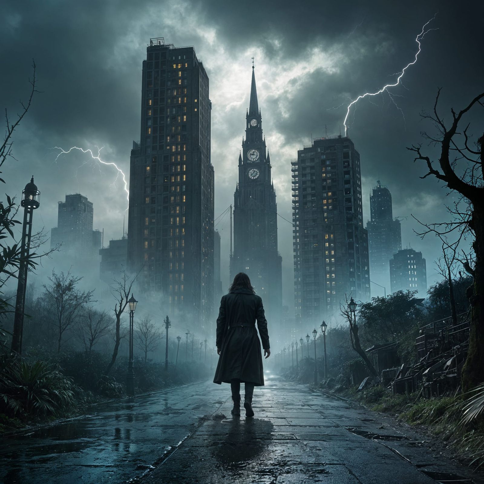 Dystopian Cityscape in a Futuristic Gothic Style