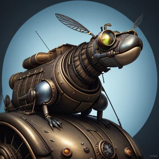 Steampunk Ladybug Pilot in Detailed Steampunk Car