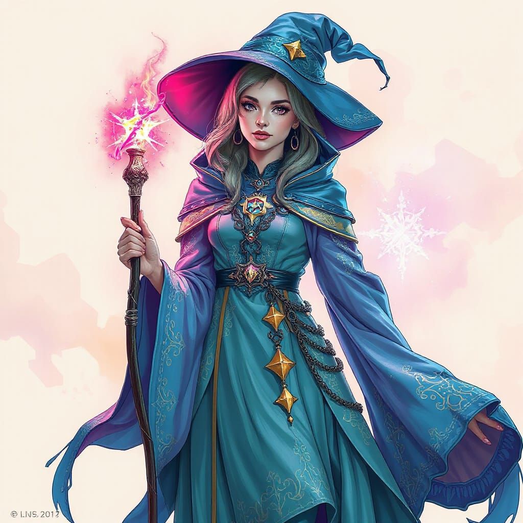 Futuristic Sorceress with Wand in Digital Art
