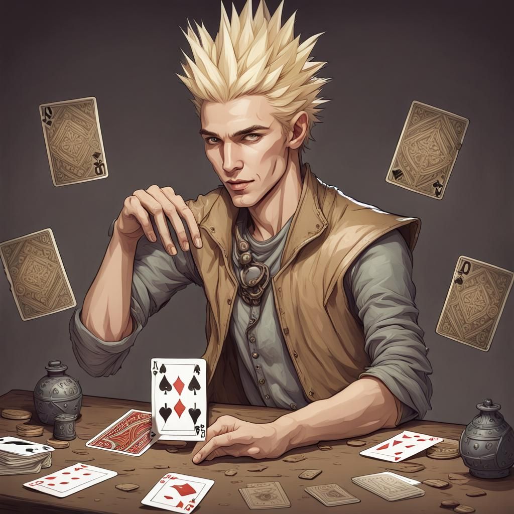 Blonde Man Playing Cards in D&D Style
