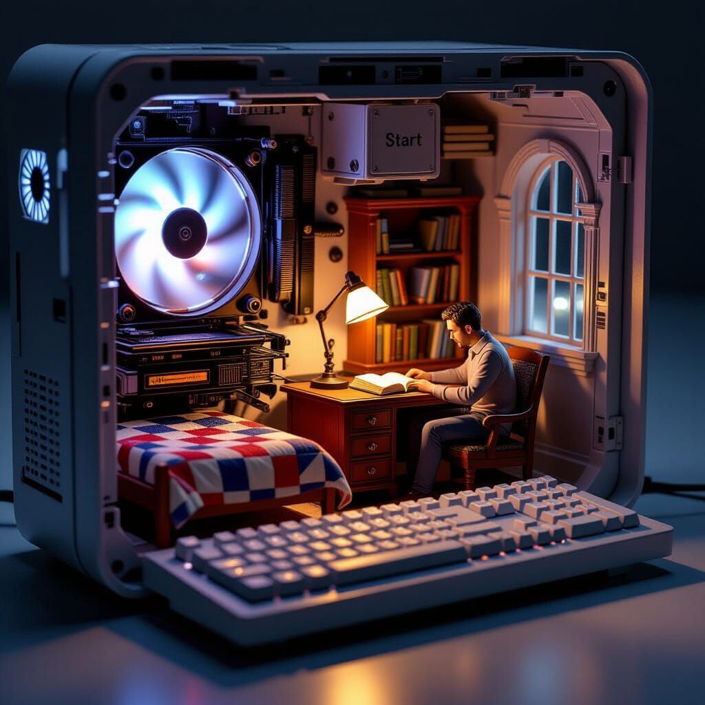Miniature Bedroom Inside Computer Portal