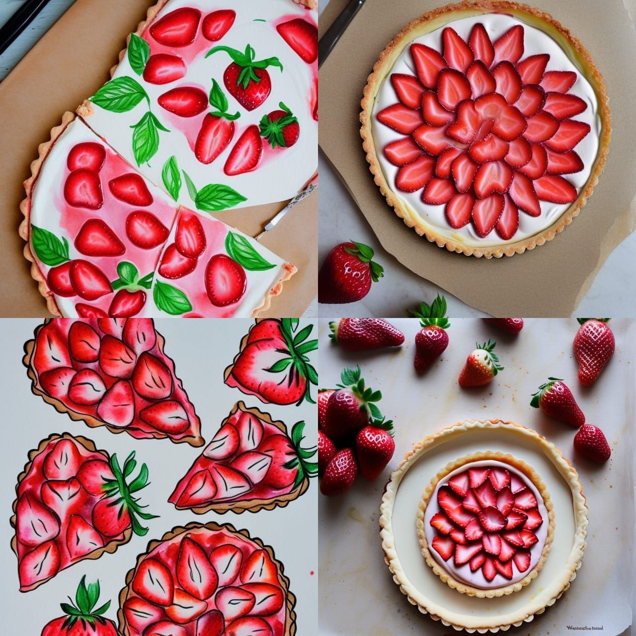 Delicious Strawberry Tart in Watercolor Style