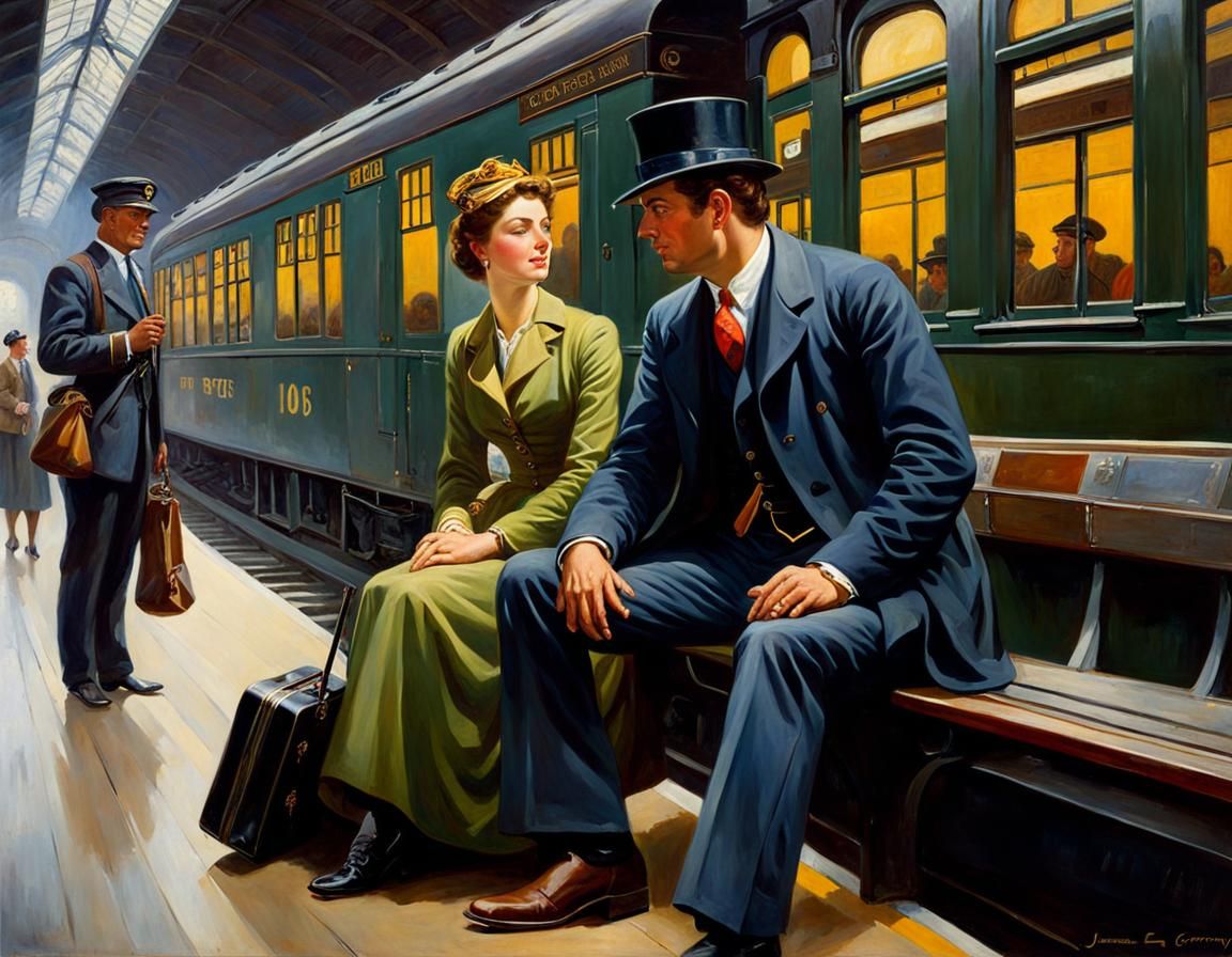 in a railroad station sits a young man waiting on a passenge...