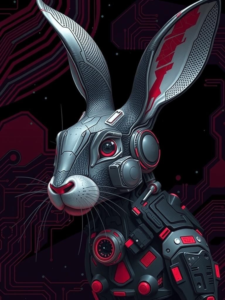 Cybernetic Rabbit Portrait in Futuristic Biomechanical Style