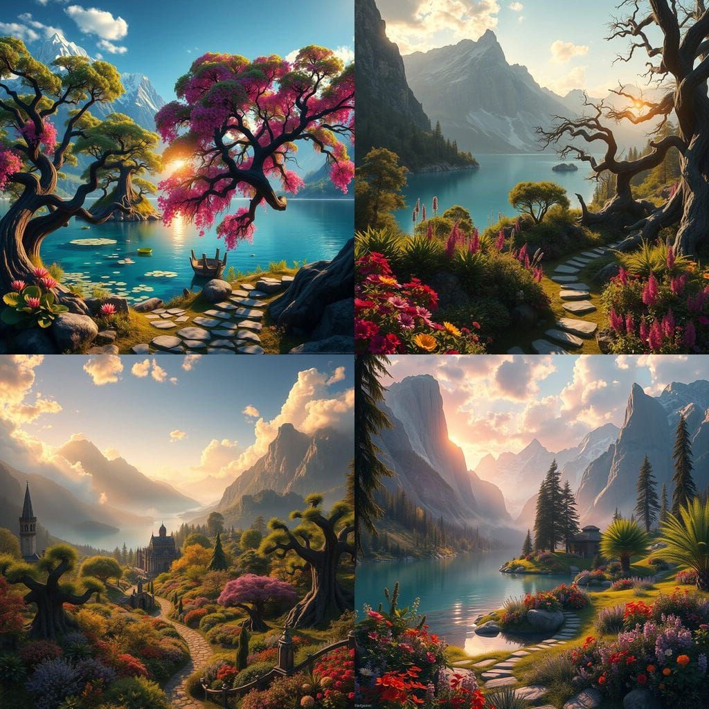 Enchanted Mountain Oasis in Vibrant Colors