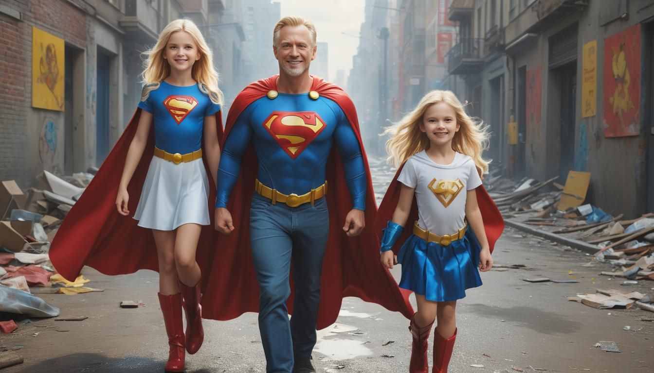 Family of Heroes Posing in Comic Art Style