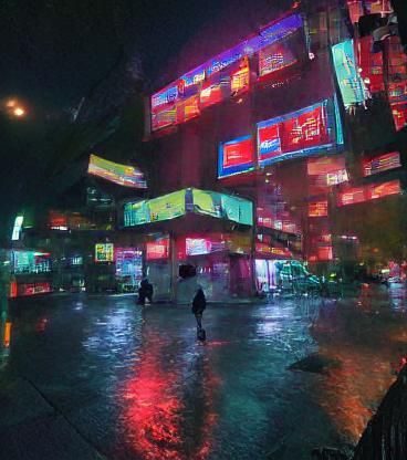 Neon Reflections in Sci-Fi Japanese City