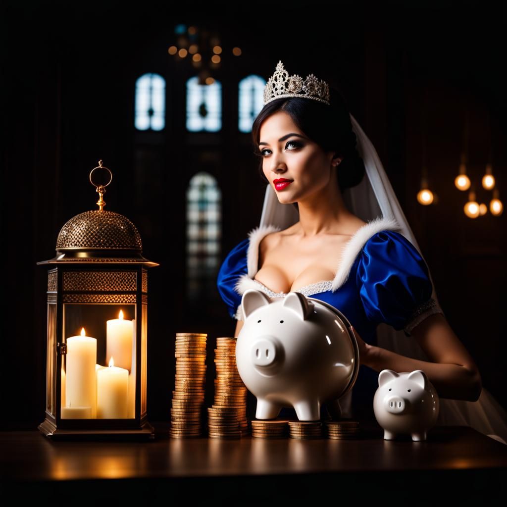 Snow White as Model with Piggy Banks