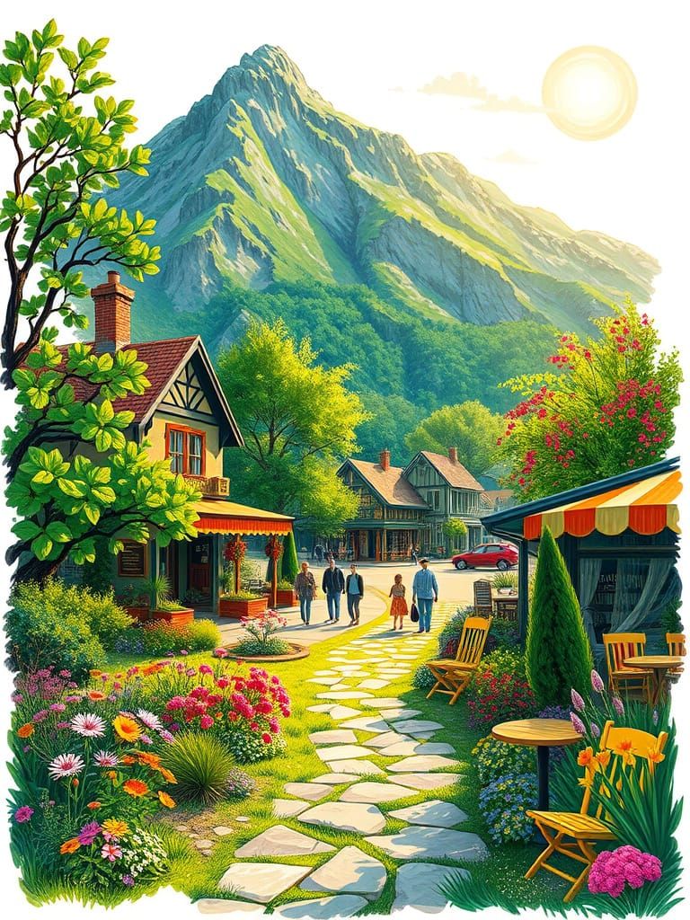 Whimsical Spring Garden Scene in Expressive, Post-Impression...