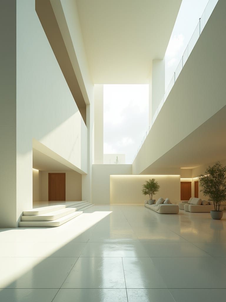 Sleek Modern Building in Neutral Tones, Clean Lines, and Geo...