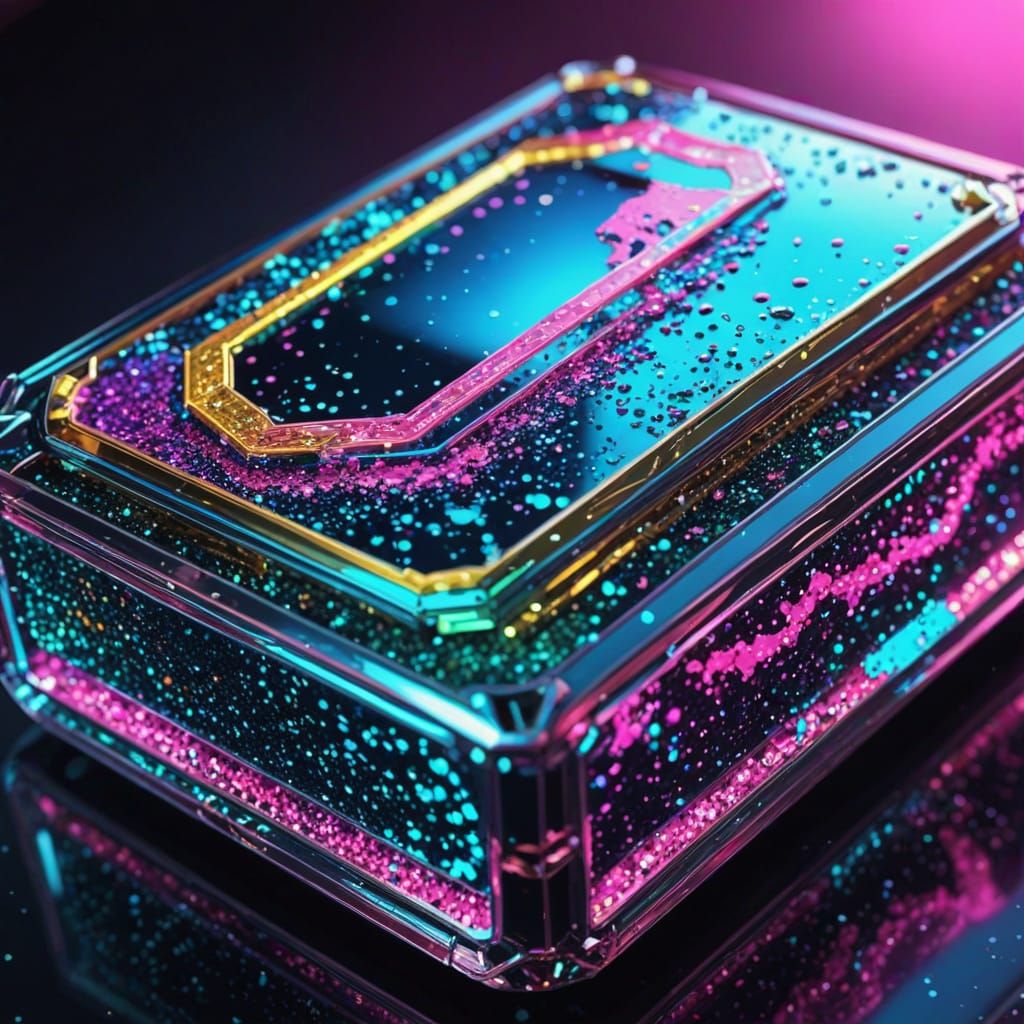 Neon Jewelry in Glitter Case, Vibrant Digital Art