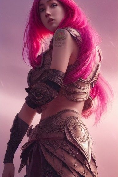 Pink Haired Solarpunk Goddess in Detailed Armor