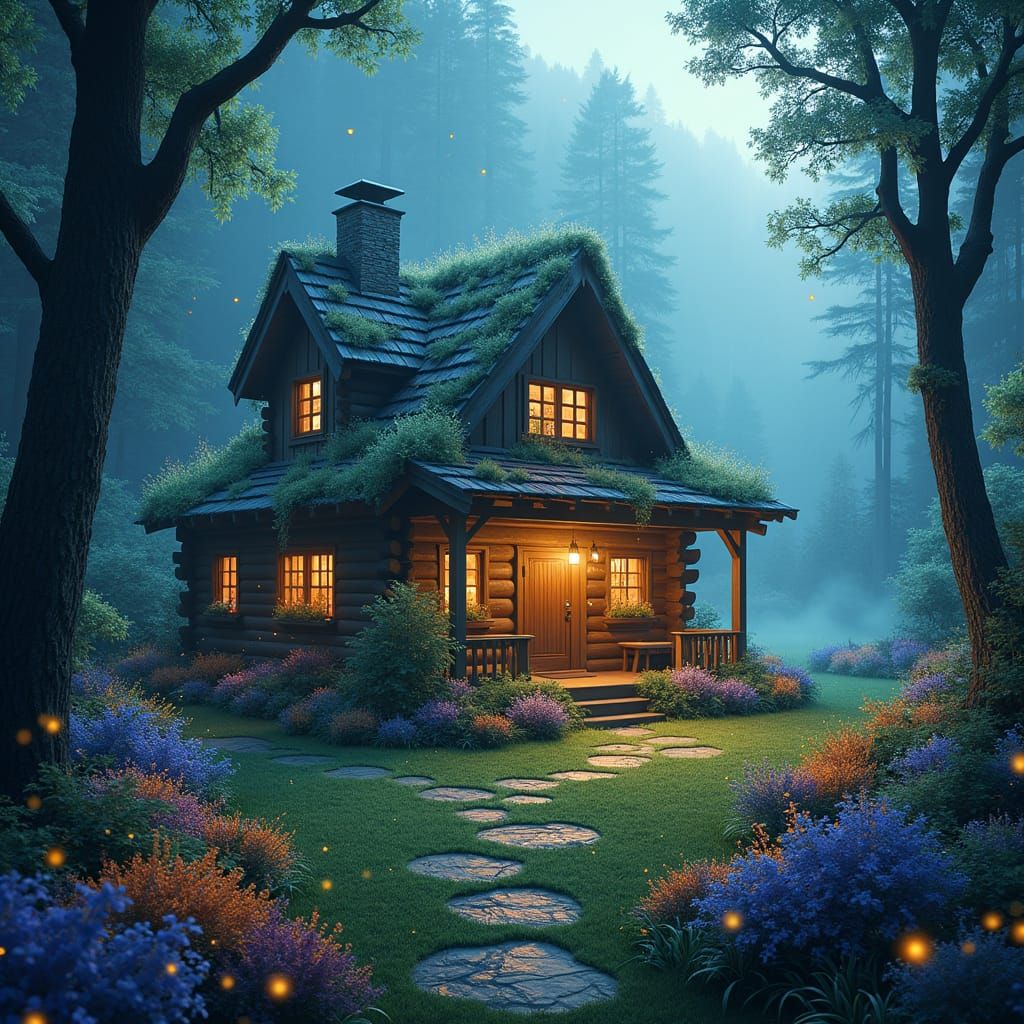 Mystical Valley Cabin and Garden in Fantasy Style