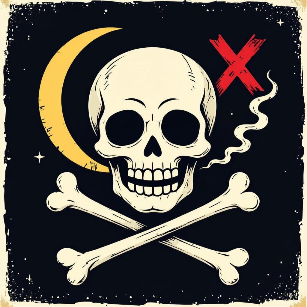 One Piece Style Jolly Roger with Moon and Smoke