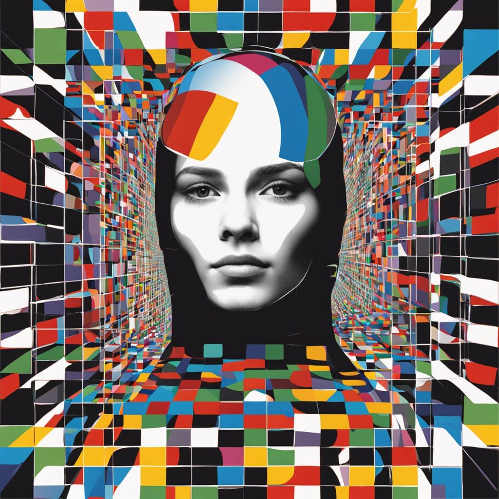 Three Female Faces in Black Outline with Scaffolding Support