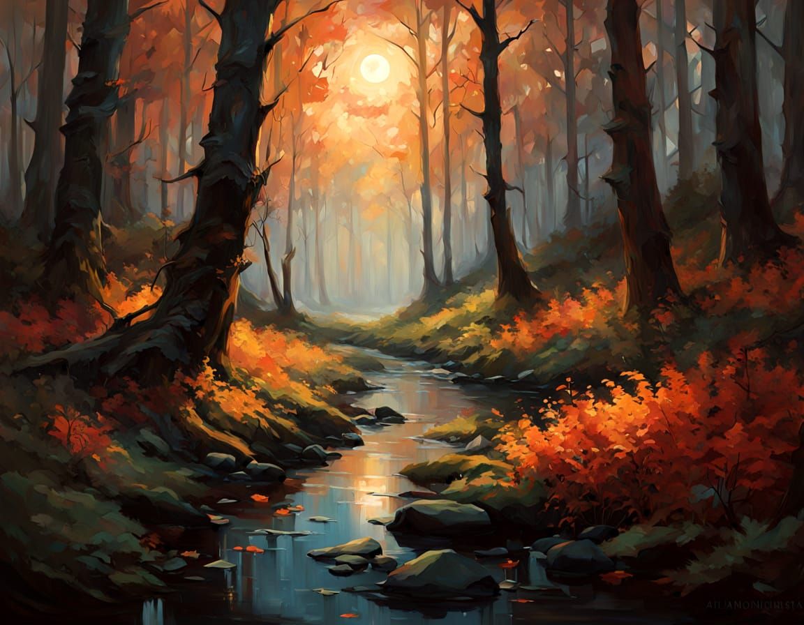 Mystical Forest at Twilight Under a Starry Sky