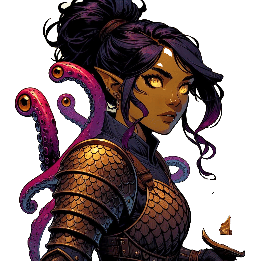 Female Fighter with Squid Tentacles in Comic Style