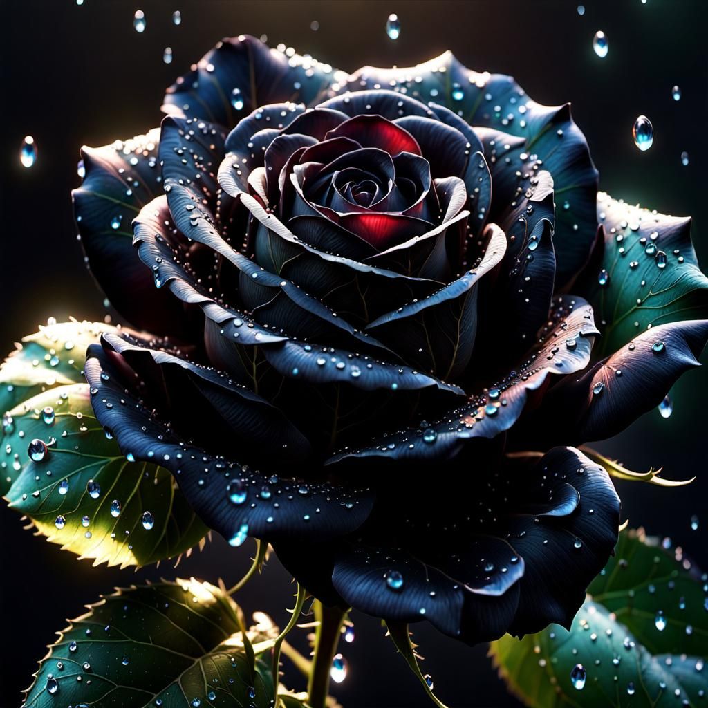 Shimmering Black Rose: Hyperdetailed Concept Art
