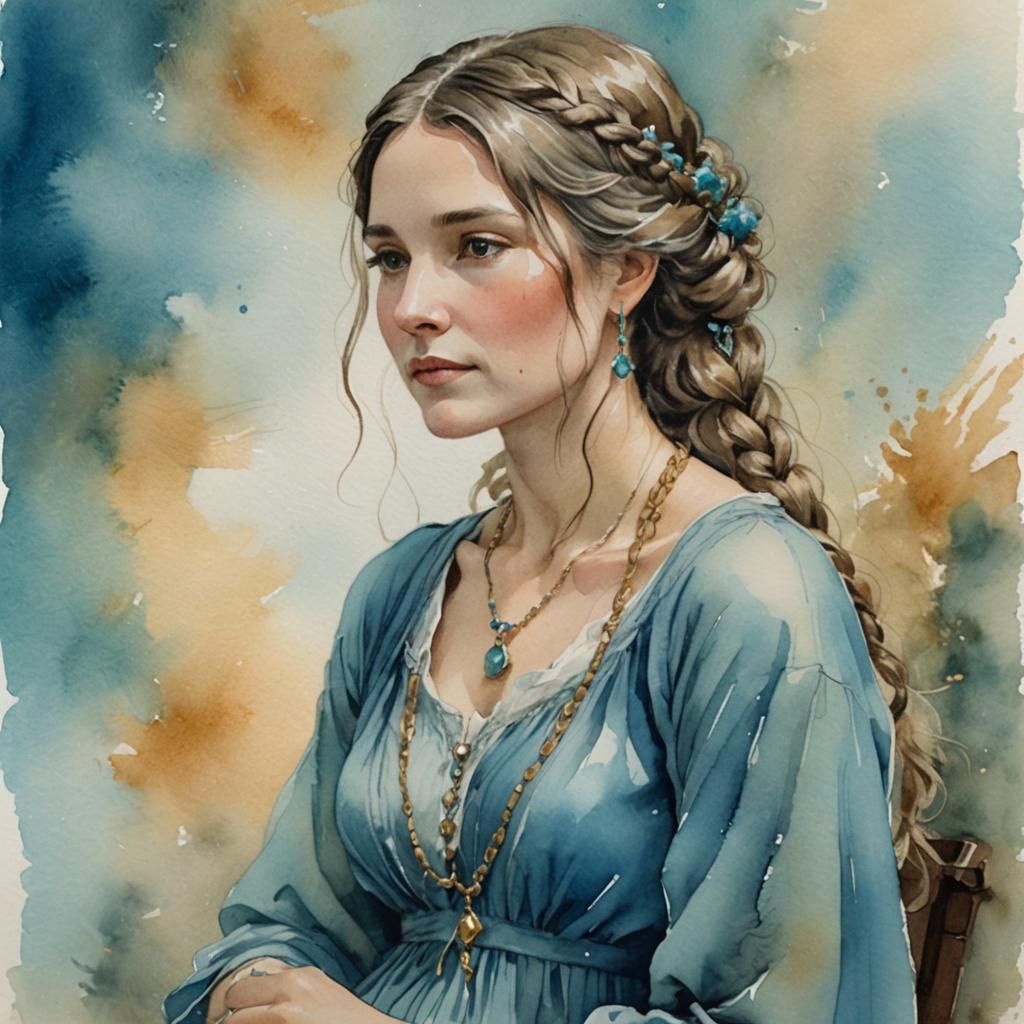 Bohemian Woman Portrait in Watercolor Illustration