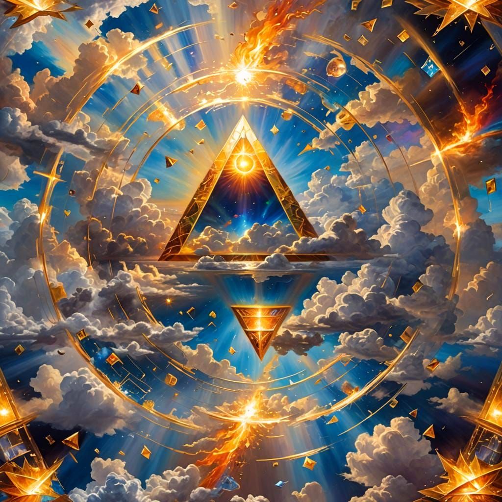 Celestial Energy: Divine Sky with Lasers in Oil Painting Sty...