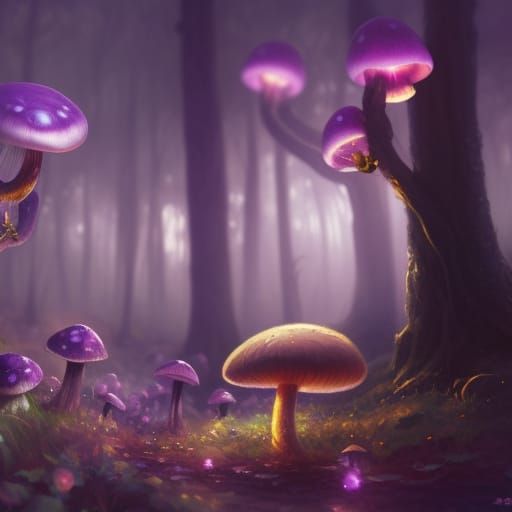 Fantasy Fairytale: Purple Mushroom Kingdom at Night