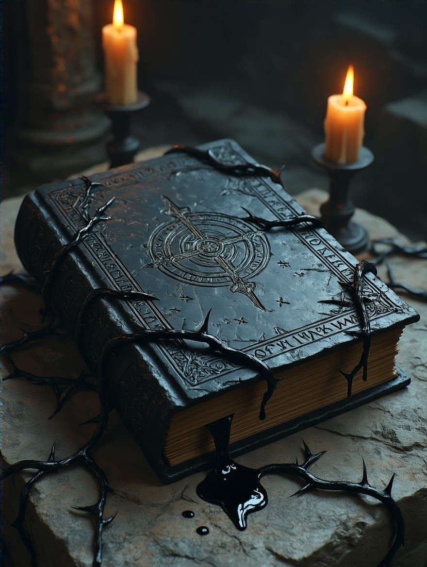 Grimoire of Shadows in Obsidian and Arcane Runes