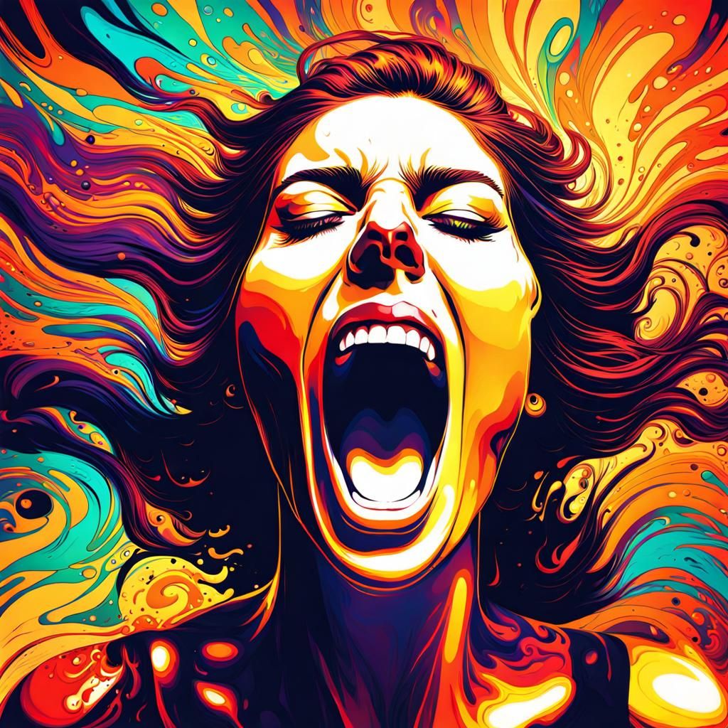Psychedelic Splash Art of Screaming Woman