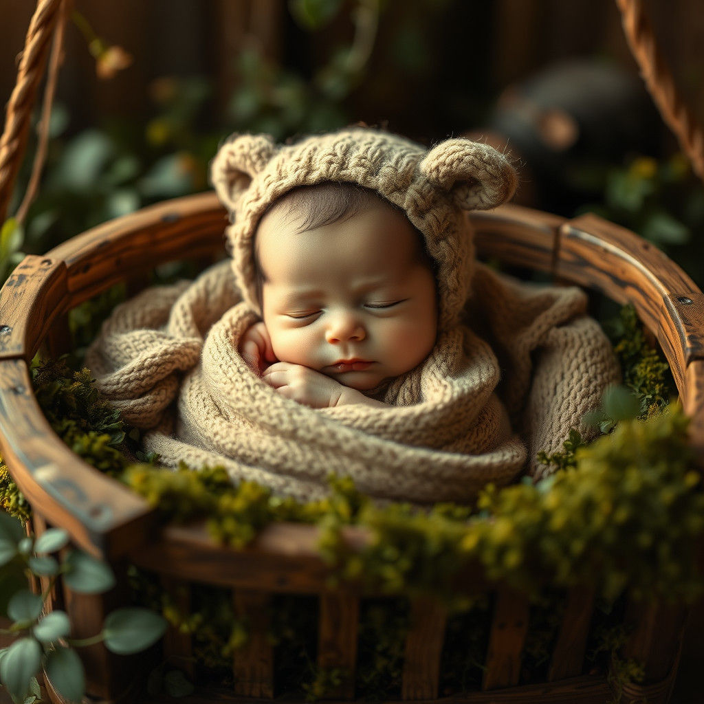 Baby Dobbie in Moss Crib: Cinematic HDR Image
