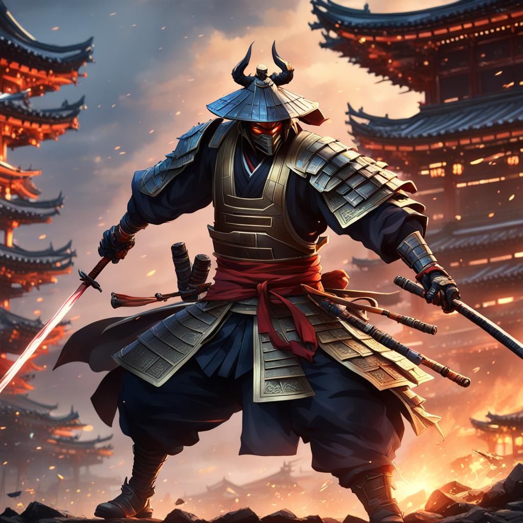 Heroic Ronin Fighting for Justice in Anime Style
