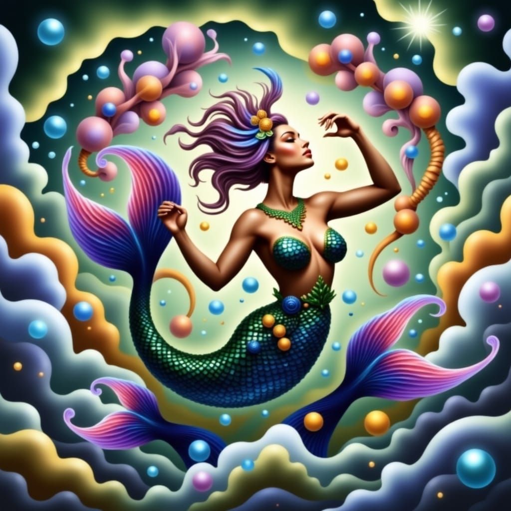 Fractal Mermaid Metamorphosis in Kaleidoscopic Light