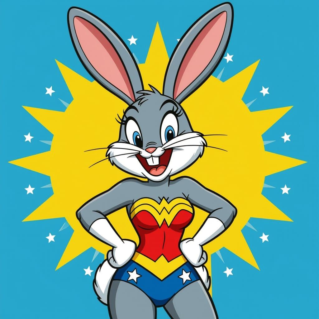 Bugs Bunny as Wonder Woman in Cartoon Style