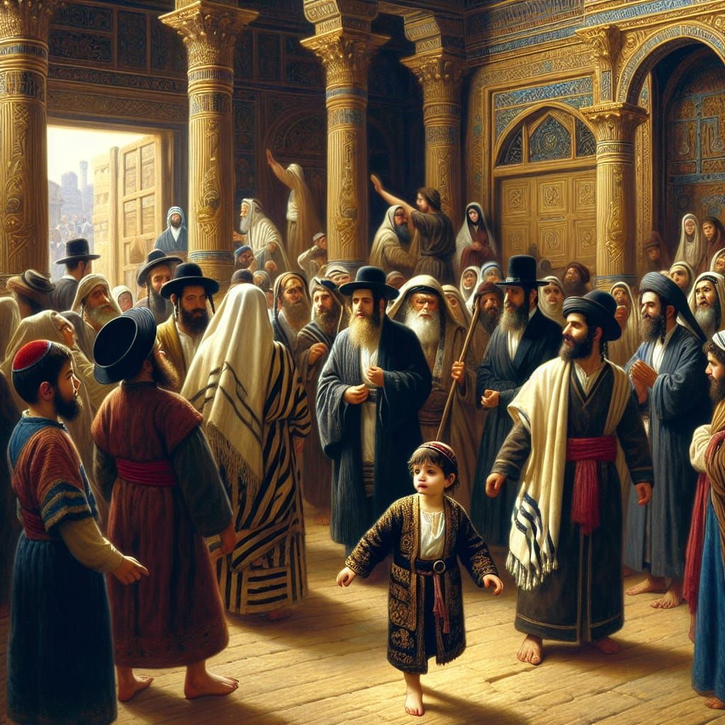 Jewish Temple Scene with Child's Discovery