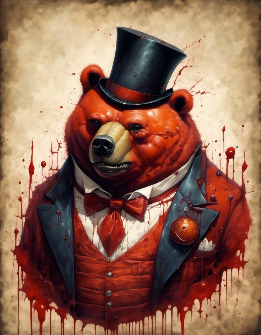 Dapper Blood Orange Bear Vampire Portrait